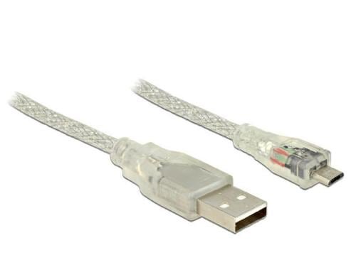 USB2-Kabel 0.5m A-MicroB, Ferritkern Transparent