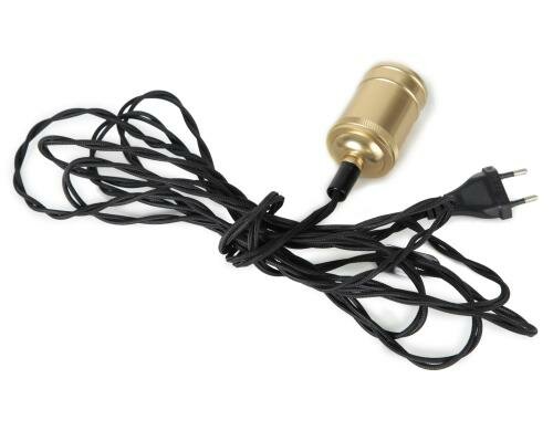 Kabelleuchte ohne Switch 3.5M E27 Messing Textilkabel schwarz verdreht, Indoor