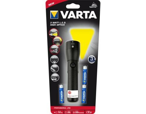 Varta 3 Watt LED High Optics 3AAA 200 lm, bis zu max. 26h, 156g