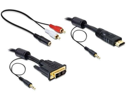 HDMI zu DVI-D Kabel mit Audio, 5m Ferritkern, 3.5mm Klinke Audio, RCA-Adapter