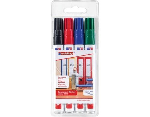 Edding Permanent Marker 3000 4er Etui, Strichbreite ca. 1.5-3 mm