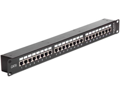 DeLock 19 Patchpanel 24 Port, 1HE, schwarz Cat.6, STP, RJ-45 Kupplung