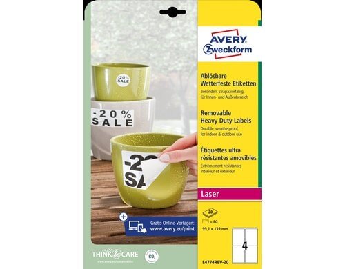 Avery Zweckform Etiketten, 99.1 x 139 mm wetterfest, Packung zu 20 Blatt