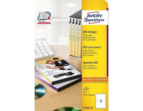 Avery Zweckform Etiketten DVD-Einleger Packung zu 25 Blatt / 25 Einleger