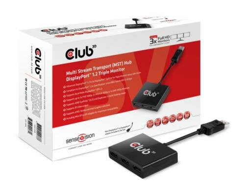 Club 3D, MST Hub 1x DP auf 3x DP Ausgang: 3x DisplayPort