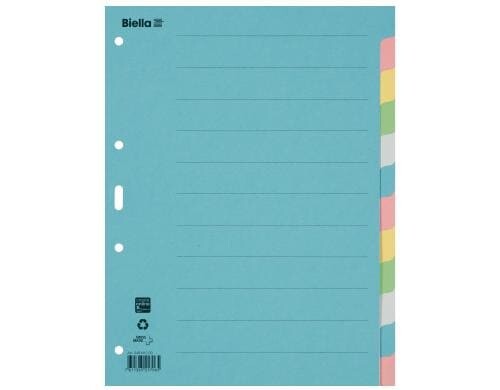Biella Register Karton A4 12teilig, 4Loch blau,rosa,gelb,grün,grau, 1 Stück