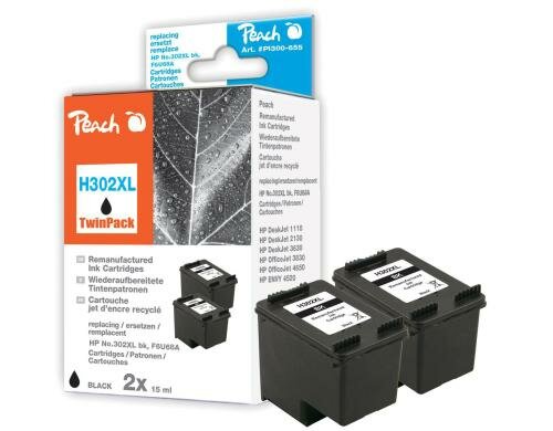 Peach Tinte HP F6U68A 302XL black Twinpack 2x15ml 490 Seiten