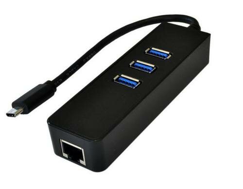 exSys EX-1133-N, 3x USB 3.1 HUB, Adapter mit 3 Ports, Adapter Lan / USB 3.1 zu USB C