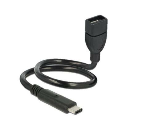 USB2.0-Shape Adapterkabel A-C, 35cm,schwarz Typ-C Stecker - A-Buchse, Biegsam, me