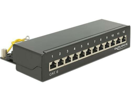 12-Port Desktop Patchpanel Cat.6, geschirmt schwarz, 12x RJ-45,  LSA