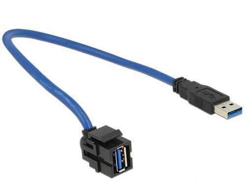 Delock Keystone Jack: USB3.0, 50cm Kabel Buchse-Buchse, schwarz, 250° gewinkelt
