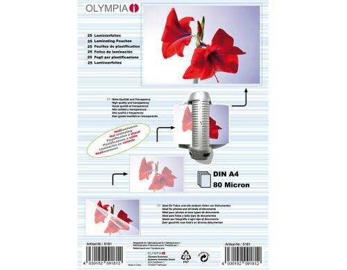 Olympia Laminierfolien DIN A4 80 Micron, Inhalt: 25 Stück