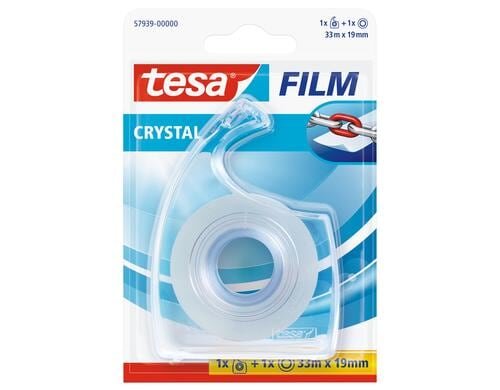 Tesa Klebeband Tesafilm crystal 33m x 19mm, 1 Rolle + Easy Cut Abroller