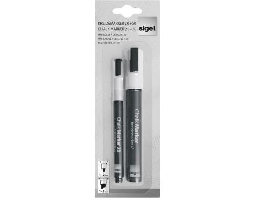 Sigel Kreidemarker 20+50 2erPack Rundspitze 1-2mm und Keilspitze 1-5mm