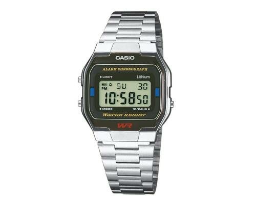 Casio A163WA-1QES Edelstahlarmband, Tagesalarm