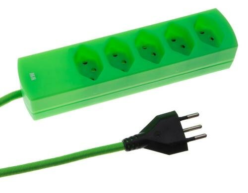 Textil-Steckdosenleisten MaxTex 5x T13 grün, Überstromschutz, 2m Kabel