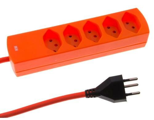 Textil-Steckdosenleisten MaxTex 5x T13 orange fluoresz., Überstromschutz, 2m Kabel