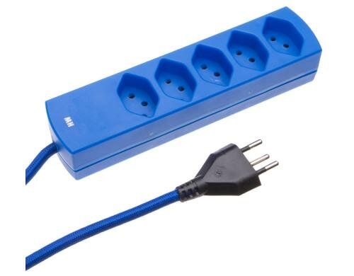 Textil-Steckdosenleisten MaxTex 5x T13 blau, Überstromschutz, 2m Kabel