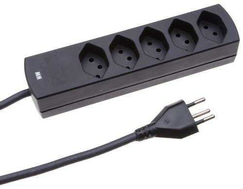 Textil-Steckdosenleisten MaxTex 5x T13 schwarz/anthrazit, Überstromschutz 2m Kabel