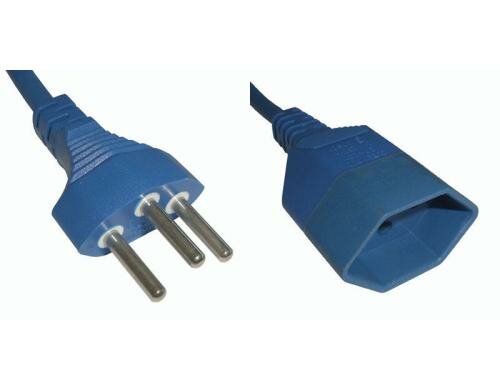 Kunststoff-Verlängerungskabel, 2m, blau 3-polig, T12/T13, Kinderschutz