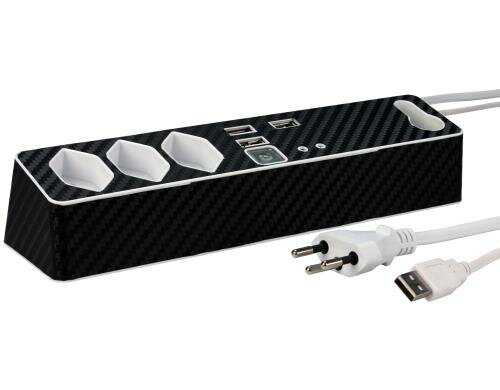 STEFFEN STEBA Desk Control Agent 3xT13 mit Kinderschutz, 3x USB, 2m Kabel