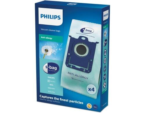 Philips Staubbeutel s-Bag FC8022/04 4 Stück, anti Allergie