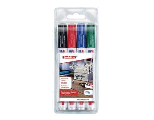 Edding Permanentmarker 3300 4er-Set blau, schwarz, rot, grün