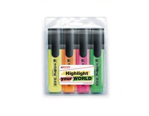 Edding Textmarker 345 4er-Set gelb, orange, pink, grün
