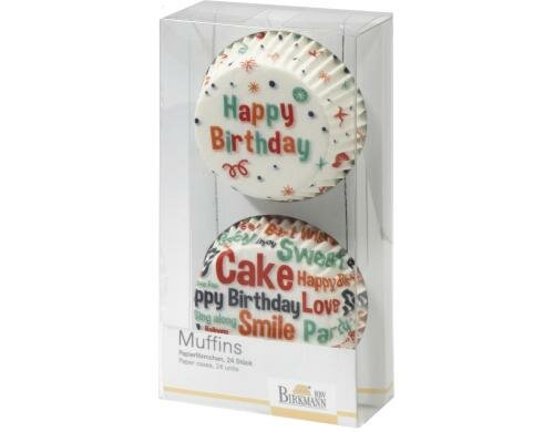 RBV Birkmann Papierförmchen Happy Birthday weiss, 48 Stück, 7cm