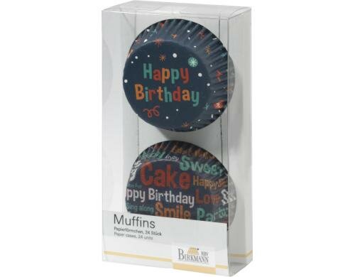 RBV Birkmann Papierförmchen Happy Birthday blau, 48 Stück, 7cm