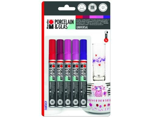 Marabu Porzellan- und Glasmalstift 5 Stifte mit Spitze 1-2 mm, Fantasy
