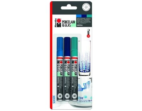 Marabu Porzellan- und Glasmalstift 3 Stifte mit Spitze 1-2 mm, Seaside