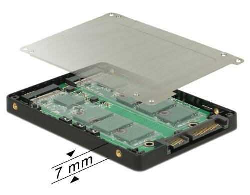 Delock M.2 zu SATA Adapter, 2.5 7mm  Geh. Betrieb von 2x M.2 SATA SSDs an SATA, RAID