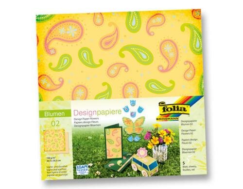 Folia Designpapier Blumen 5 Blatt, 30.5 x 30.5 cm (12 x 12 Zoll)