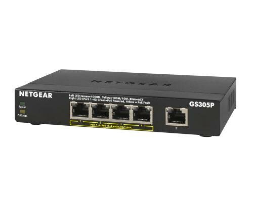 Netgear GS305P: 5 Port PoE Switch 5x Gigabit, 4x PoE (55W), Fanless