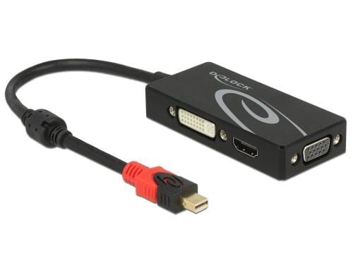 Monitoradapter Mini-DP zu HDMI/DVI-D/VGA schwarz, 24cm, nur 1 Monitor Anschluss, 4K