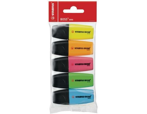 Stabilo BOSS Mini Leuchtmarker Inhalt: 5 Stk, gelb,orange,grün,blau,rosa