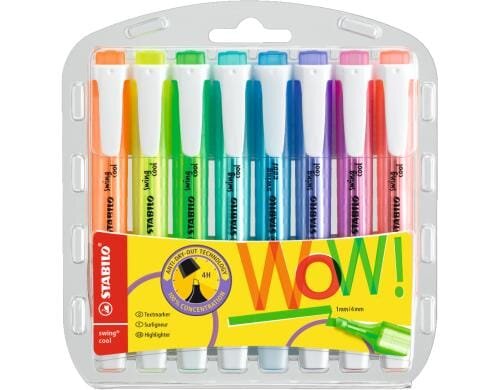 Stabilo Swing Cool Leuchtmarker 8er Etui orange,gelb,grün,türkis,blau,lila,rosa,rot