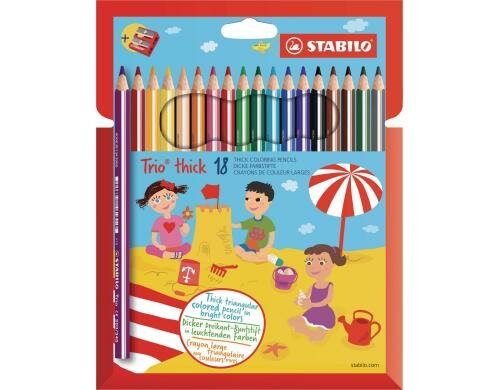 STABILO Trio dick 18er Etui verschiedene Farben inkl. Spitzer