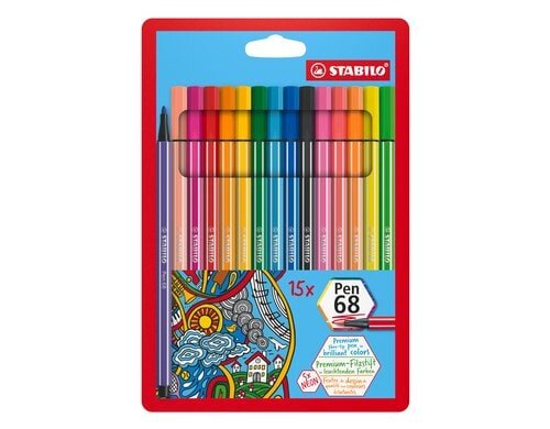 STABILO Pen 68 15er Etui verschiedene Farben, 5x Neon