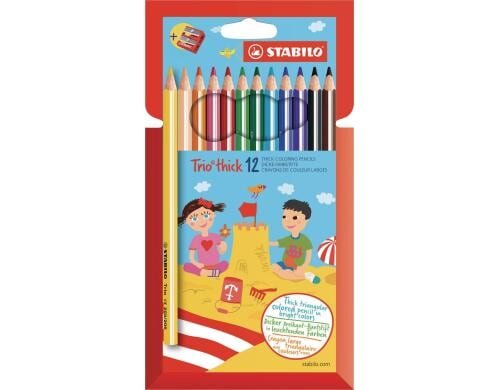 STABILO Trio dick 12er Etui verschiedene Farben inkl. Spitzer