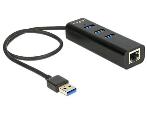 Delock USB 3.0 Hub + 1 LAN 10/100/1000 Mbps 3x USB 3.0, 1 Gigabit LAN, Kabellänge 35 cm