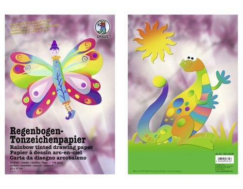 URSUS Tonzeichenpapier 130 g/m2 Regenbogen 10 Blatt à 23 x 33 cm, Regenbogenverlauf