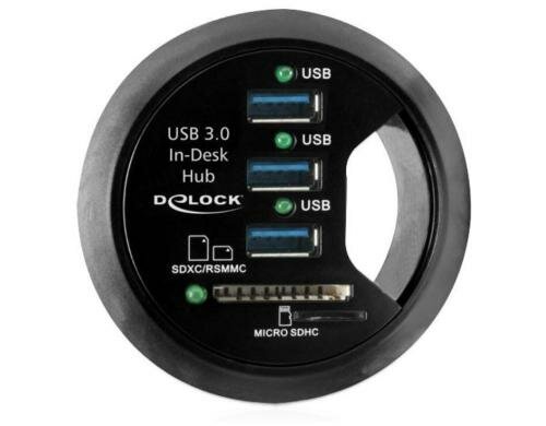 Delock Tisch-Hub 3 Port USB3.0+2 CardReader 3x USB 3.0 Typ-A Busche, inkl. Netzteil
