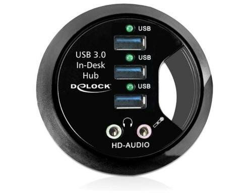 Delock Tisch-Hub 3 Port USB 3.0+ HD-Audio 3x USB 3.0 Typ-A Busche, inkl. Netzteil