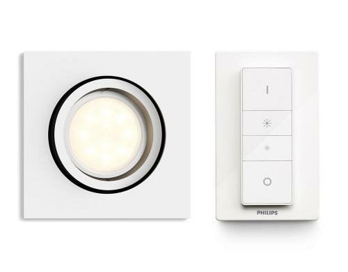 Philips Hue Einbauspot Milliskin eckig weiss, mit Dimmerswitch, GU10, 250 lm
