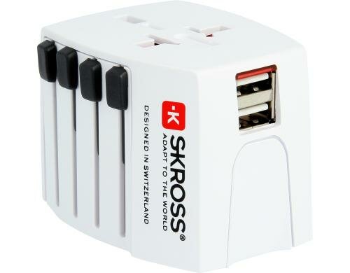 SKROSS World-Reiseadapter MUV USB 2.4A 2 polige Geräte, integriertes USB Ladegerät