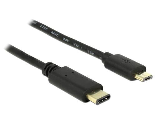 USB2.0-Kabel TypC-MicroB: 2m, schwarz max. 480Mbps, Typ-C, für MicroB Endgerät