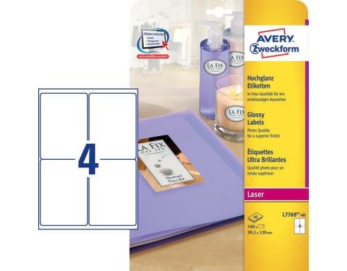 Avery Zweckform Foto-Etiketten, 99.1x139 Packung zu 40 Blatt / 160 Etiketten