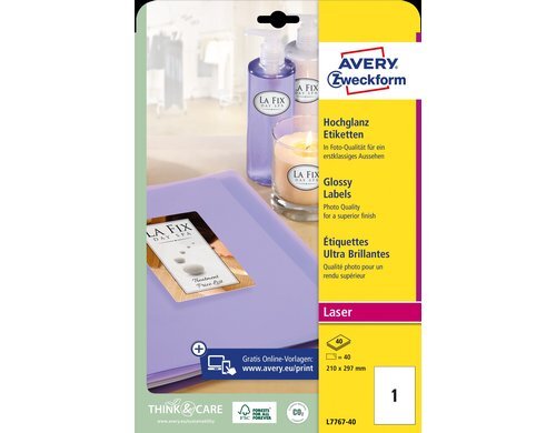 Avery Zweckform Foto-Etiketten A4 Packung zu 40 Blatt / 40 Etiketten